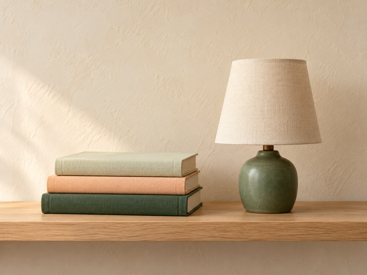 Livres et lampe sur une étagère Image