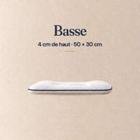 Oreiller Nuitalie, hauteur basse : 4 cm de haut, 50 × 30 cm