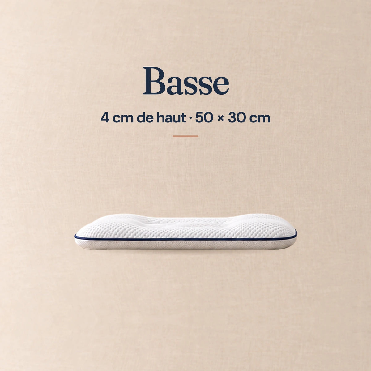 Oreiller Nuitalie, hauteur basse : 4 cm de haut, 50 × 30 cm