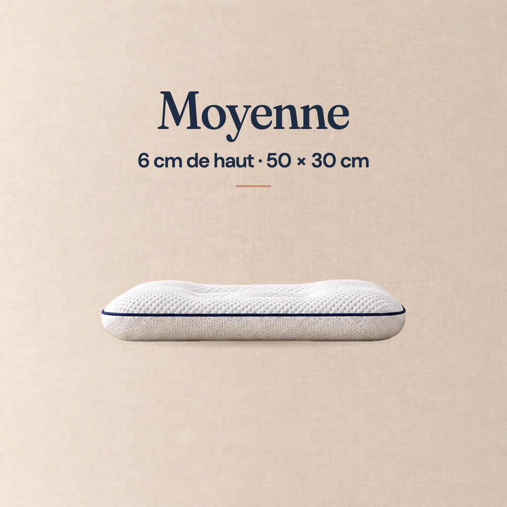 Oreiller Nuitalie, hauteur moyenne : 6 cm de haut, 50 × 30 cm