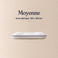 Oreiller Nuitalie, hauteur moyenne : 6 cm de haut, 50 × 30 cm