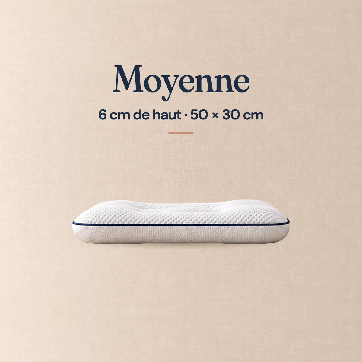 Oreiller Nuitalie, hauteur moyenne : 6 cm de haut, 50 × 30 cm